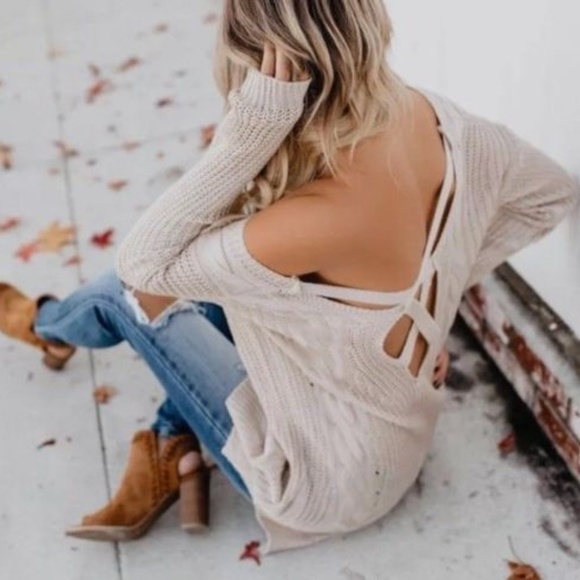 Figleaffashion Sweaters - SOLD OUT! NWT Strappy Back Cream Sweater Tunic Top